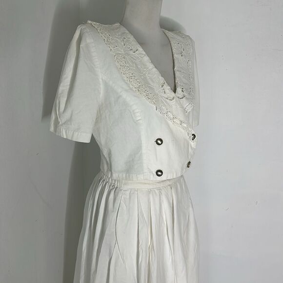 Vintage 80s Victorian Revival Cotton 2 Piece Set - Picture 3 of 8